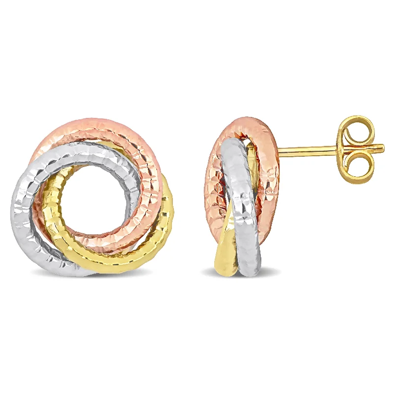 Stud Earrings with Enamel -Open Love Knot Stud Earrings in 3-Tone Yellow, Rose and White 10K Gold