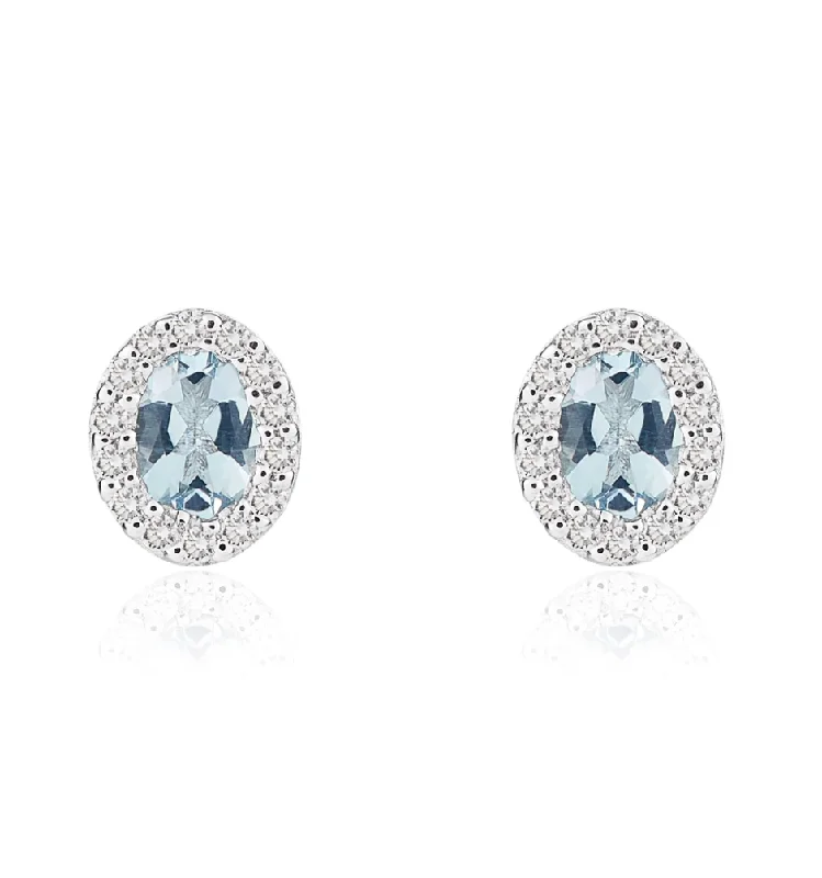 Tarnish Resistant Stud Earrings for Longevity -Oval Aqua and Diamond Stud Earrings