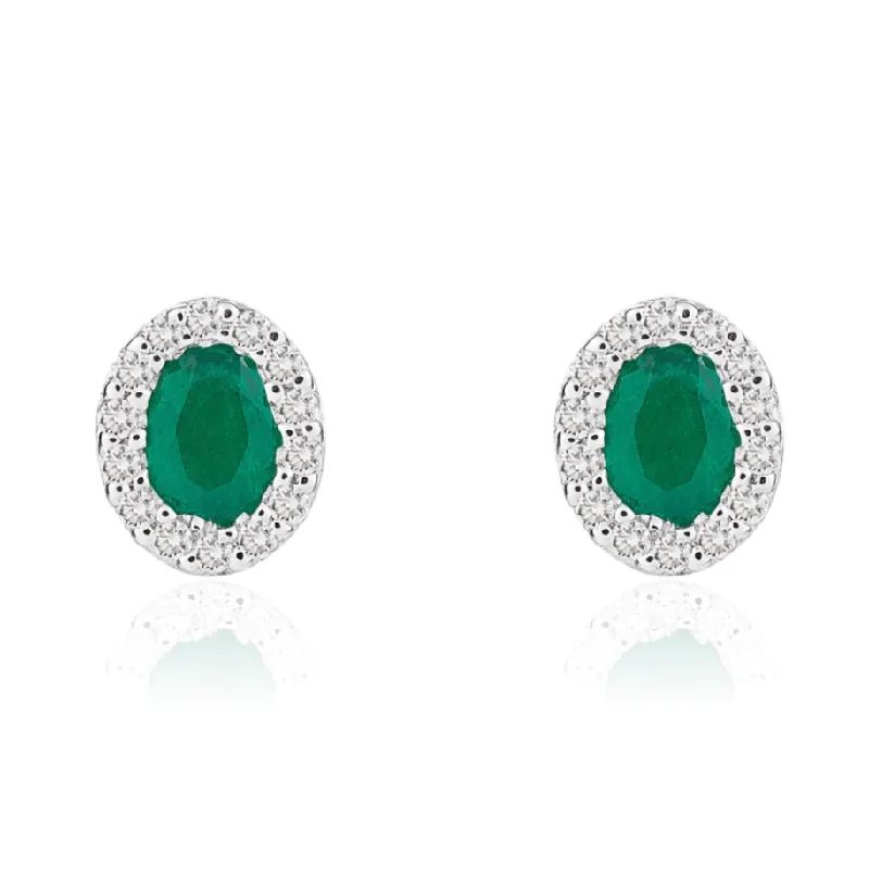 Stud Earrings with Crystals -Oval Emerald and Diamond Stud Earrings