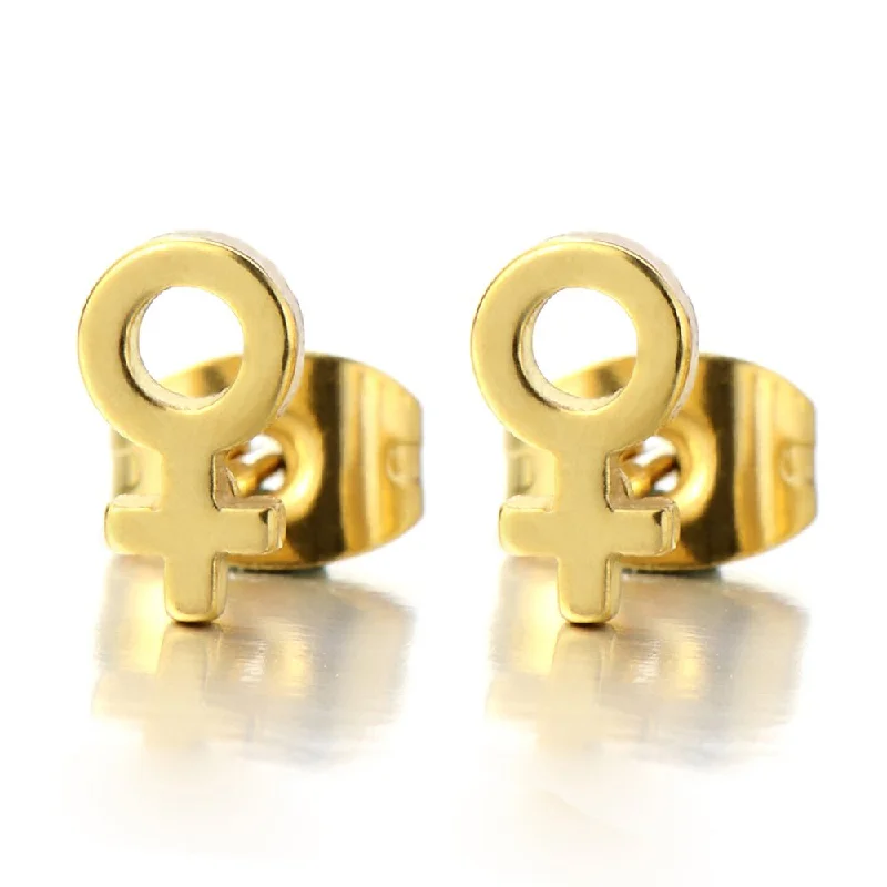 Stud Earrings for Everyday Glamour -Pair Female Sign Girl Symbol Stud Earrings of Stainless Steel Gold Color