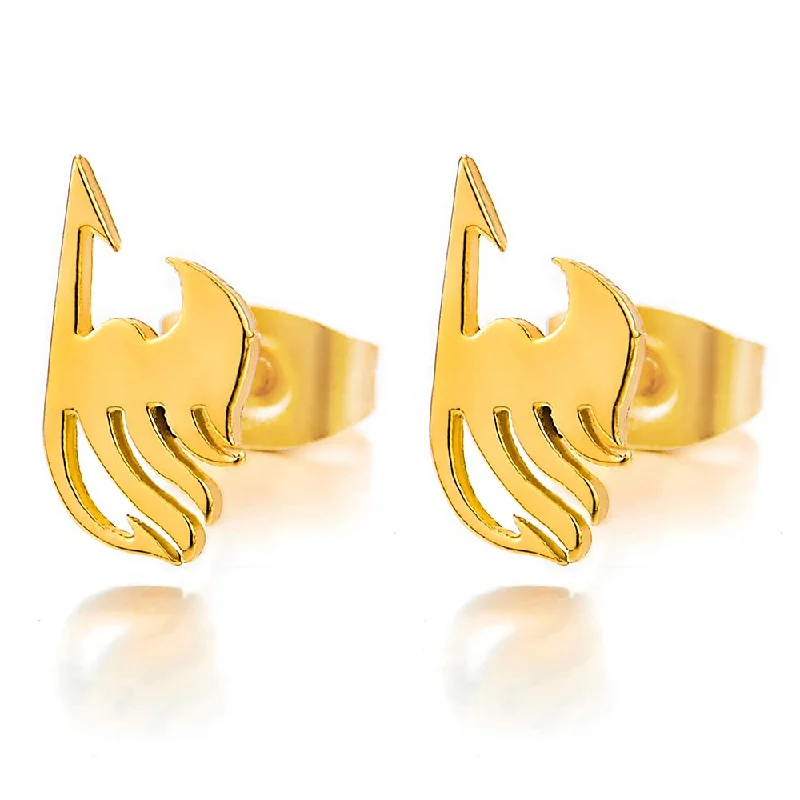 Stud Earrings for Work Attire -Pair Stainless Steel Gold Color Angle Wing Stud Earrings for Women Men, Screw Back