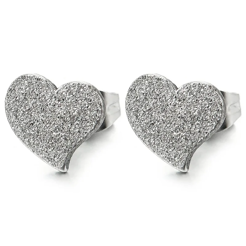 Stud Earrings with Enamel -Pair Stainless Steel Satin Heart Stud Earrings