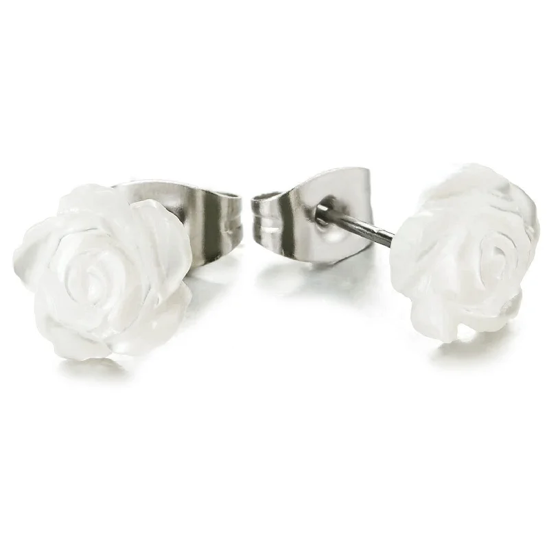 Stud Earrings for Engagement Party -Pair White Acrylic Rose Flower Stud Earrings for Women