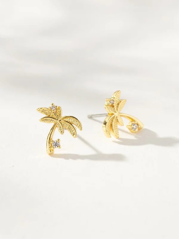 Stud Earrings with Wave Designs -Palm Tree Stud Earrings