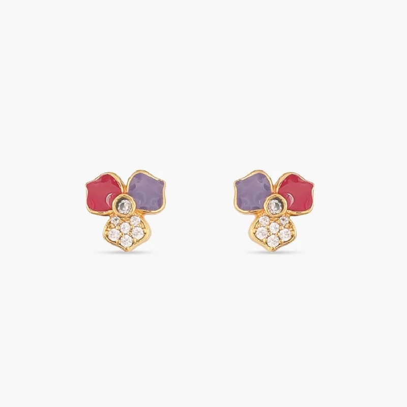 Triangular Stud Earrings for Edge -Pansy Floral CZ Classic Stud Earrings