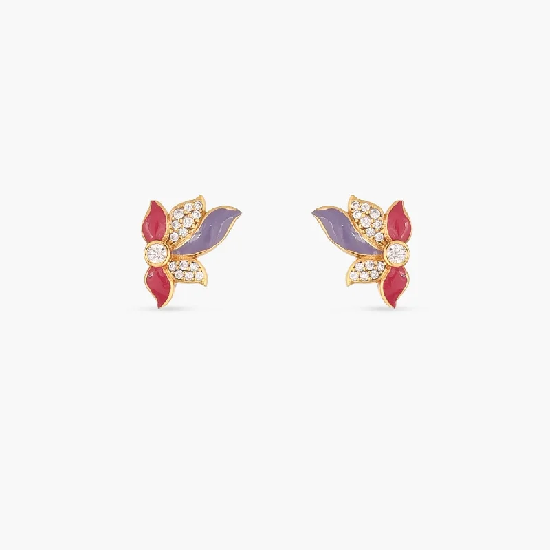 Stud Earrings with Crown Designs -Pansy Floral CZ Flare Stud Earrings