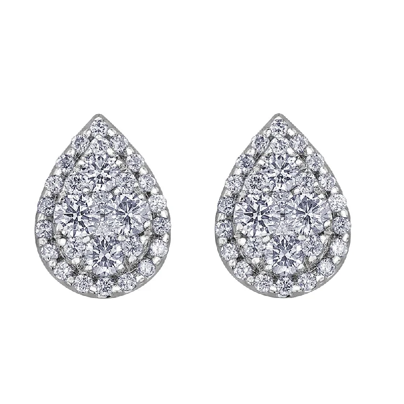 Screw Back Stud Earrings for Security -Pear Cluster Diamond Stud Earrings