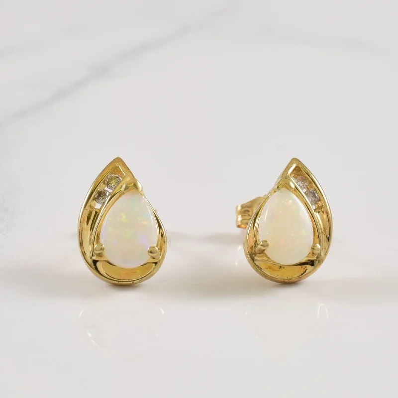 Stud Earrings with Etching -Pear Opal & Diamond Stud Earrings | 0.80ctw, 0.05ctw |