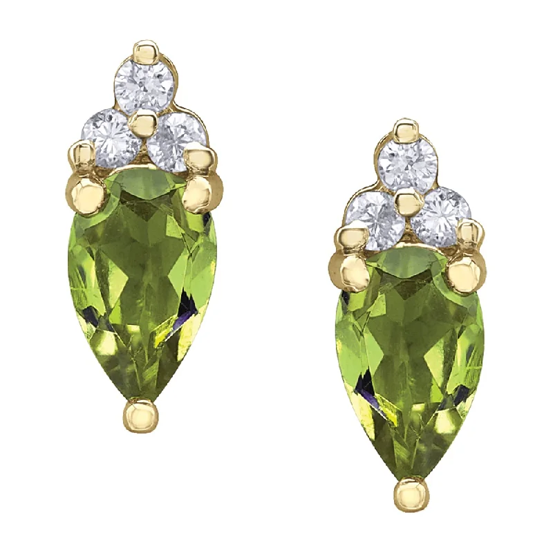 Waterproof Stud Earrings for Outdoor -Pear-Shaped Peridot and Diamond Stud Earrings