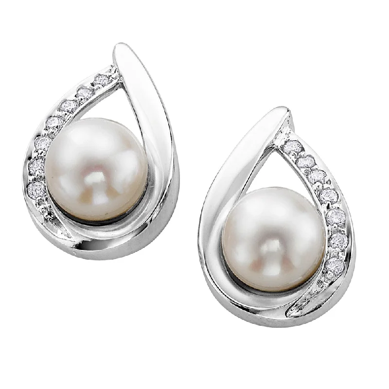 Multi Stud Earrings with Chains -Pearl and Diamond Stud Earrings