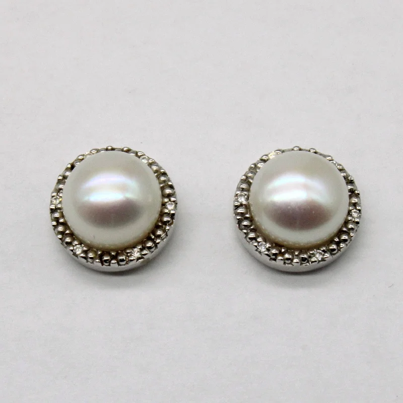 Stud Earrings for Festival Style -Pearl & Diamond Stud Earrings | 0.04ctw |