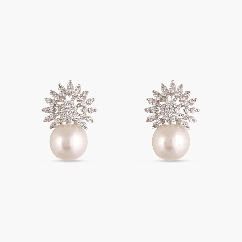 Square Stud Earrings for Modern -Pearl Nakshatra CZ Stud Earrings