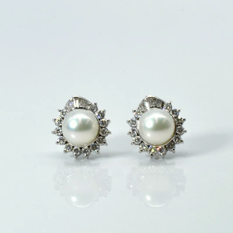 Minimalist Stud Earrings with Simplicity -Pearls & Diamond Stud Earrings | 1.00ctw |