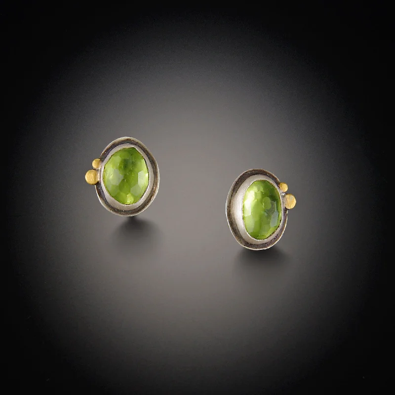 Gothic Stud Earrings with Dark Tone -Peridot Stud Earrings with Gold Dots