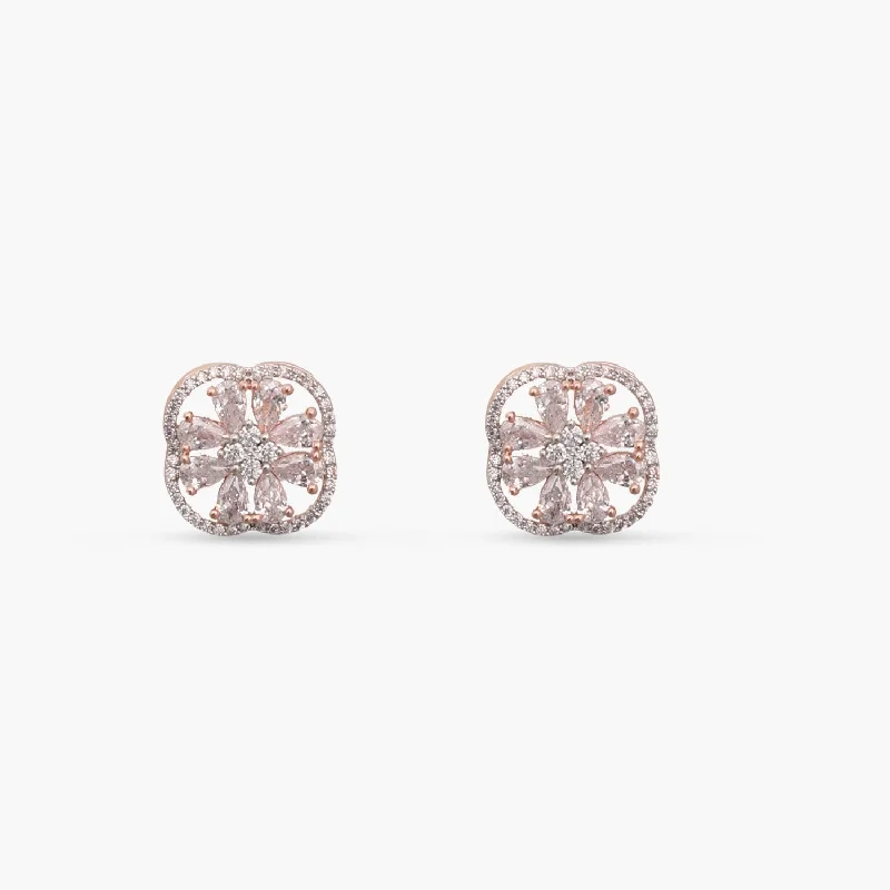 Retro Stud Earrings for Nostalgia -Petal CZ Stud Earrings