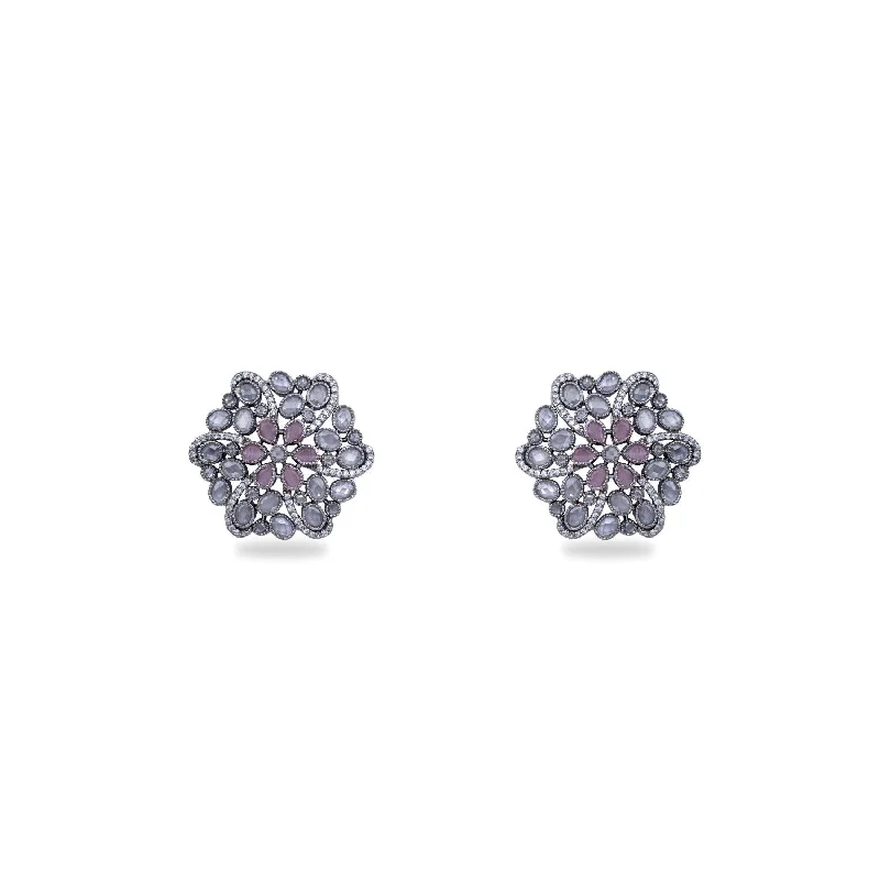 Ethnic Stud Earrings with Tribal Design -Primrose CZ Stud Earrings