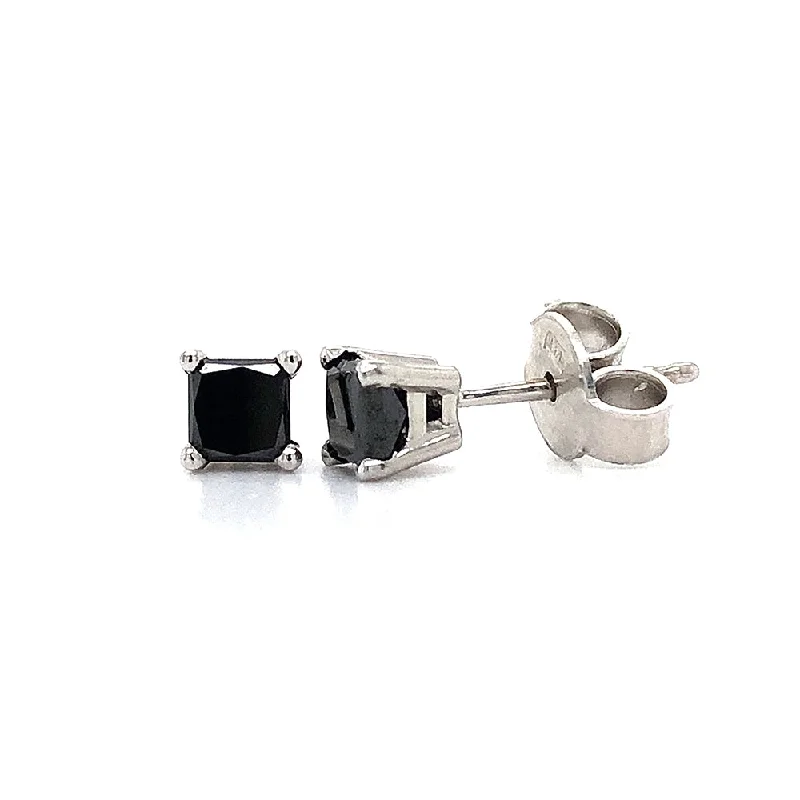 Stud Earrings with Polished Shine -Princess Cut Black Diamond Stud Earrings