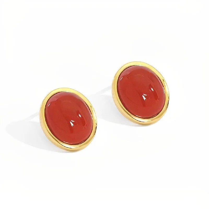 Lead Free Stud Earrings for Health -Red Agate Stud Earrings