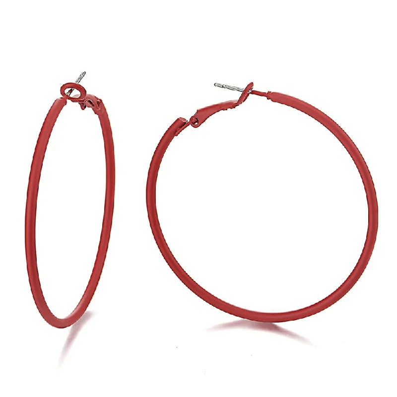 Waterproof Stud Earrings for Outdoor -Red Large Circle Statement Hoop Huggie Hinged Stud Earrings