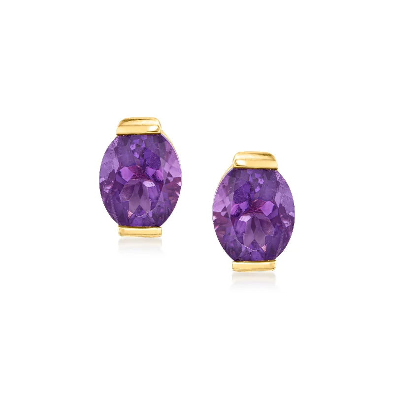 Geometric Stud Earrings for Trend -Ross-Simons Amethyst Stud Earrings in 18kt Yellow Gold