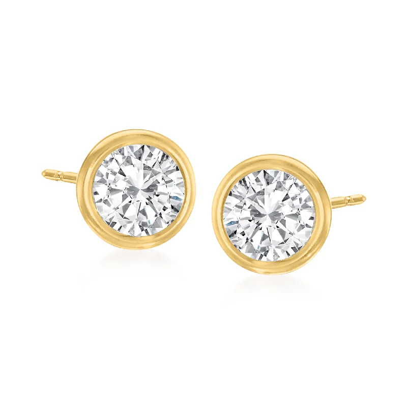 Gold Stud Earrings for Women -Ross-Simons Bezel-Set CZ Stud Earrings in 14kt Yellow Gold