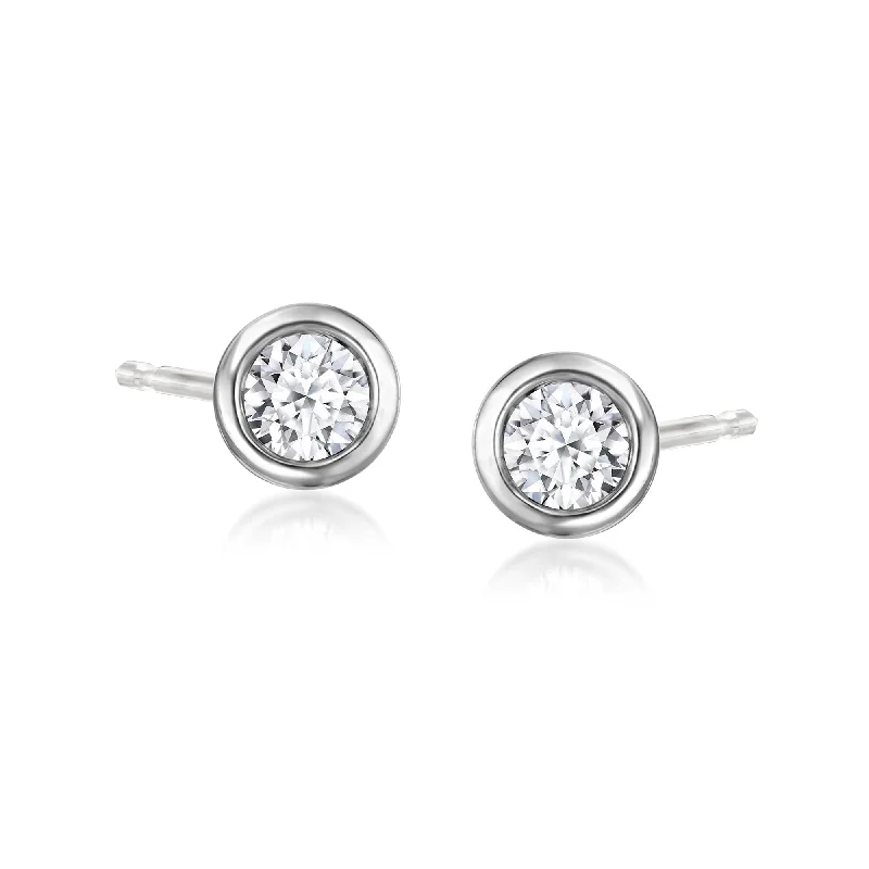 Stud Earrings with Gemstones and Beads -Ross-Simons Bezel-Set Lab-Grown Diamond Stud Earrings in Sterling Silver