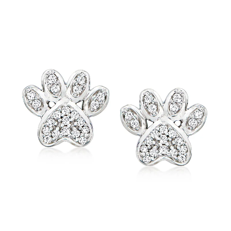 Double Stud Earrings for Impact -Ross-Simons Diamond Paw Print Stud Earrings in Sterling Silver