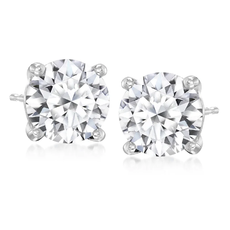 Stud Earrings with Floral Motifs -Ross-Simons Lab-Grown Diamond Stud Earrings in 14kt White Gold