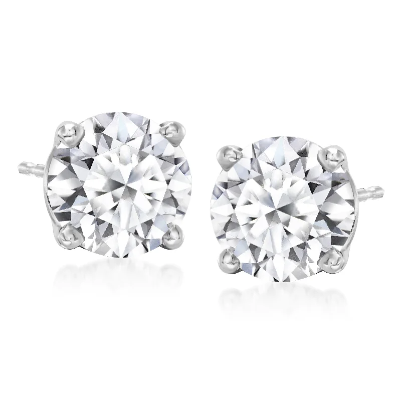 Stud Earrings with Debossed Designs -Ross-Simons Lab-Grown Diamond Stud Earrings in 14kt White Gold