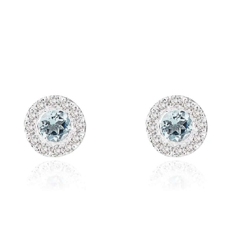 Heavy Duty Stud Earrings for Durability -Round Aqua and Diamond Stud Earrings