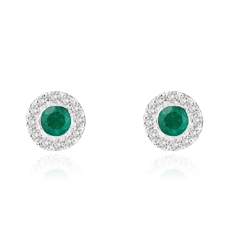 Multi Stud Earrings with Chains -Round Emerald and Diamond Stud Earrings