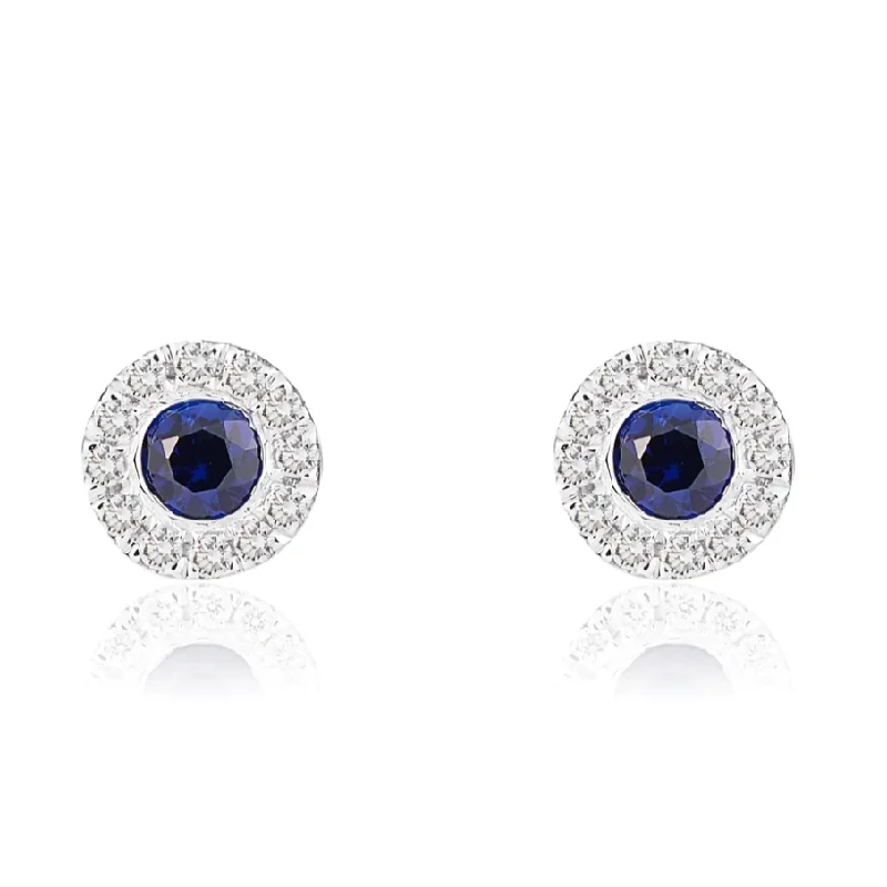 Stud Earrings with Pearls and Diamonds -Round Sapphire and Diamond Stud Earrings