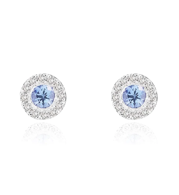 Magnetic Closure Stud Earrings for Easy -Round Tanzanite and Diamond Stud Earrings