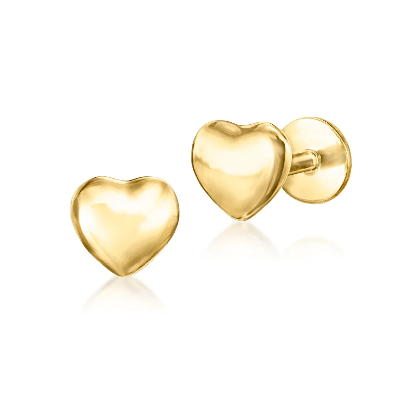 Stud Earrings with Infinity Symbols -RS Pure by Ross-Simons 14kt Yellow Gold Heart Flat-Back Stud Earrings