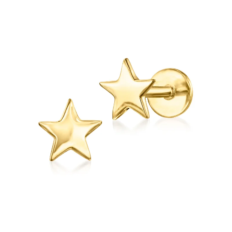 Stud Earrings with Keyhole Designs -RS Pure by Ross-Simons 14kt Yellow Gold Star Flat-Back Stud Earrings