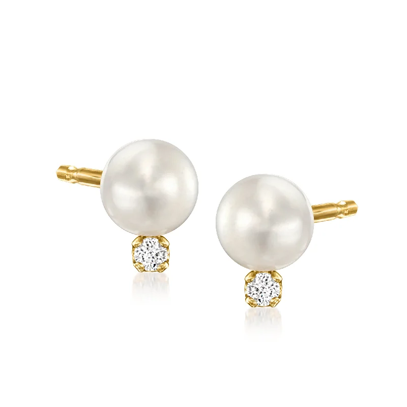 Retro Stud Earrings for Nostalgia -RS Pure by Ross-Simons 5-5.5mm Cultured Pearl Stud Earrings With Diamond Accents in 14kt Yellow Gold