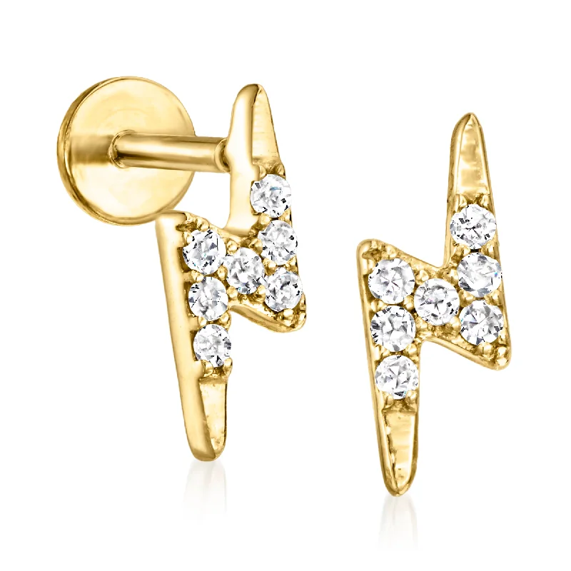 Push Back Stud Earrings for Convenience -RS Pure by Ross-Simons Diamond Lightning Bolt Stud Earrings in 14kt Yellow Gold