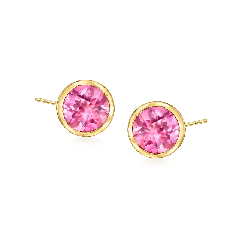 Stud Earrings for Christmas Party -RS Pure by Ross-Simons Pink Topaz Stud Earrings in 14kt Yellow Gold