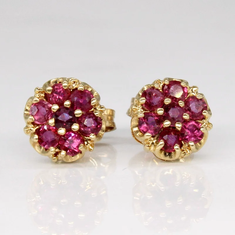 Contemporary Stud Earrings for Fashion -Ruby Cluster Set Stud Earrings | 0.28ctw |