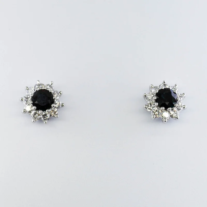 Nickel Free Stud Earrings for Safety -Sapphire & Diamond Stud Earrings | 1.00ctw | 0.80ctw |