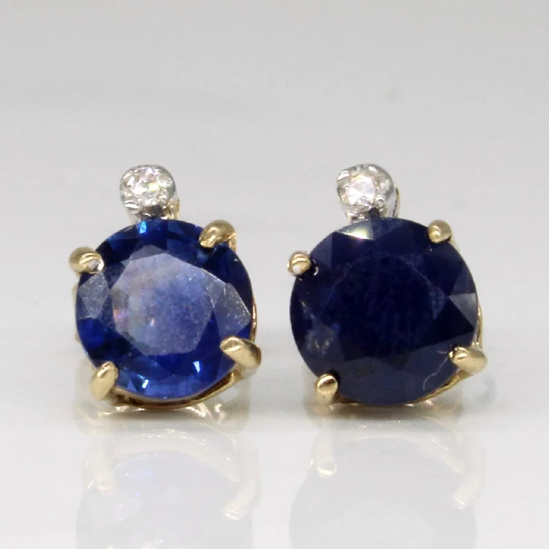 Hippie Stud Earrings with Beads -Sapphire & Diamond Stud Earrings | 1.20ctw, 0.02ctw |