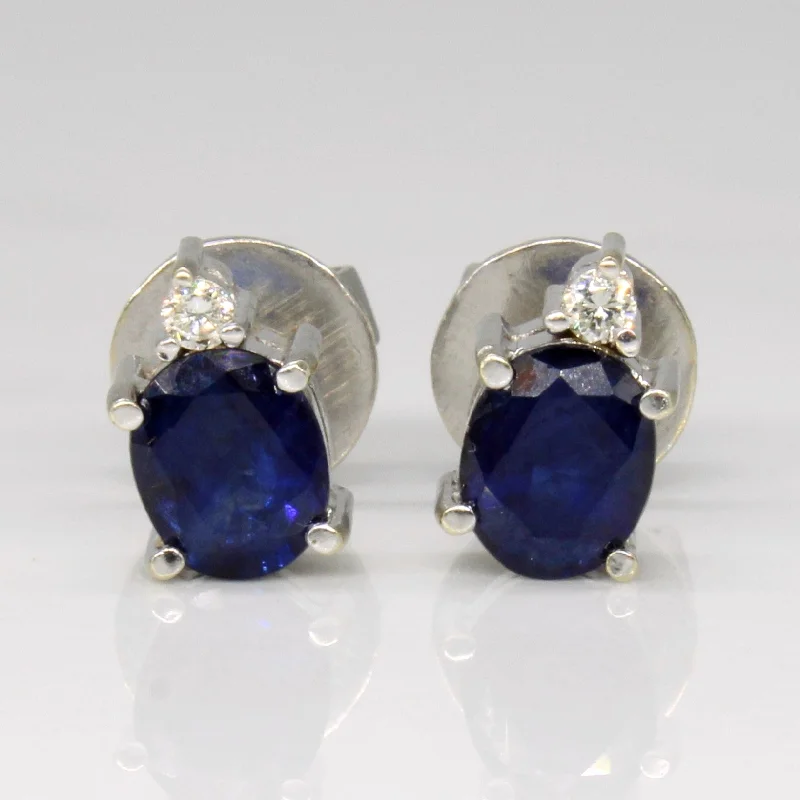 Stud Earrings with Polished Shine -Sapphire & Diamond Stud Earrings | 1.30ctw, 0.04ctw |