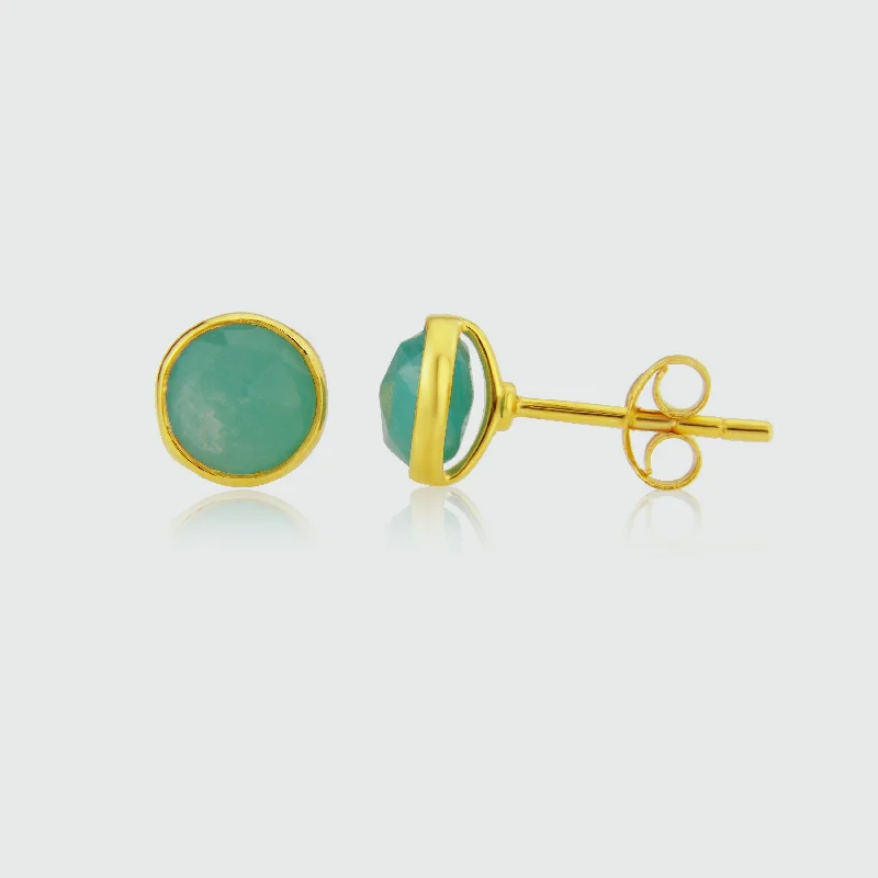 Round Stud Earrings for Classic -Savanne Gold Vermeil & Amazonite Stud Earrings