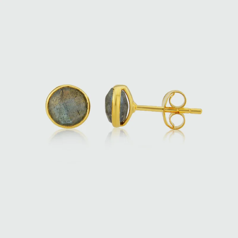 Stud Earrings with Vine Designs -Savanne Gold Vermeil & Labradorite Stud Earrings