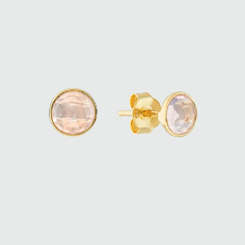 Indian Stud Earrings with Intricacy -Savanne Gold Vermeil & Rose Quartz Stud Earrings