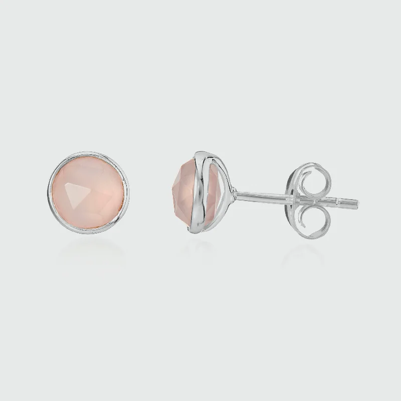 Stud Earrings for Gym Workout -Savanne Sterling Silver & Pink Chalcedony Stud Earrings