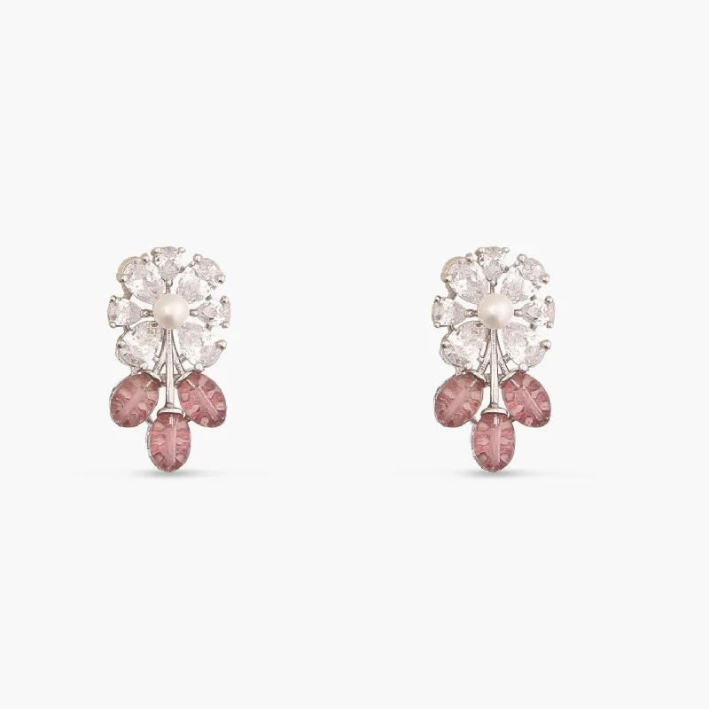 Stud Earrings with Gemstones and Beads -Shayara Nakshatra CZ Pink Stud Earrings