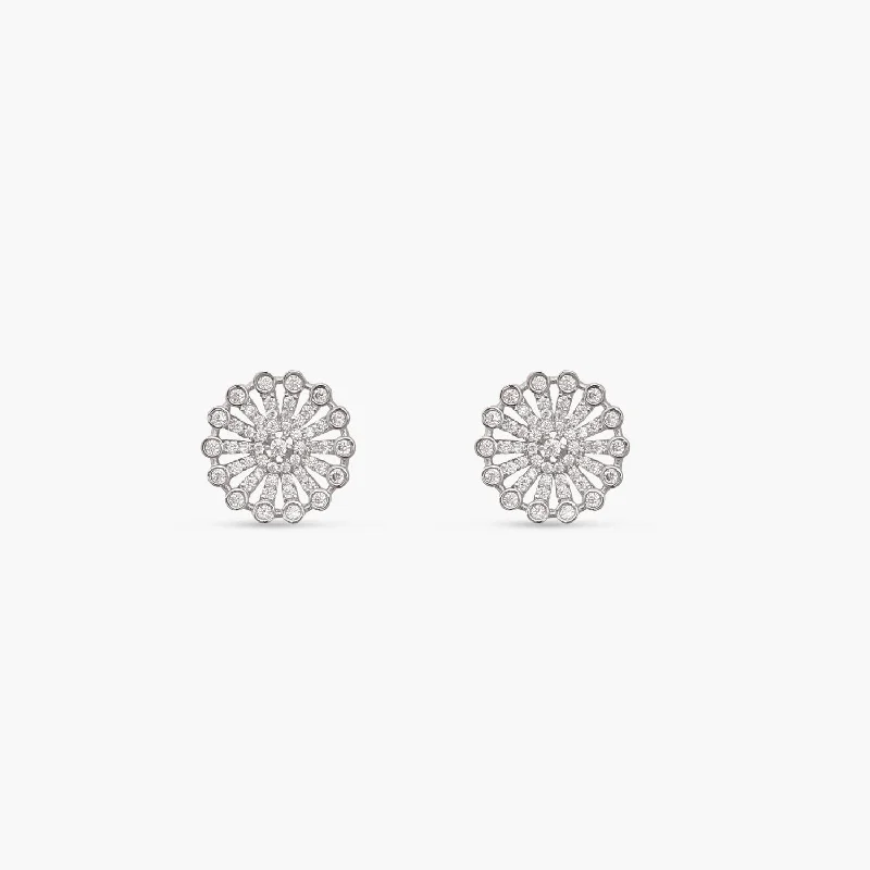 Punk Stud Earrings with Spikes -Simple Wheel CZ Stud Earrings