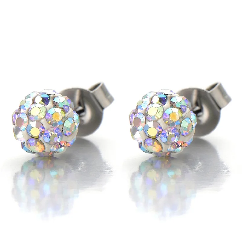 Stud Earrings for Evening Gown -SPARKLING Cubic Zirconia, Stainless Steel Womens Ball Stud Earrings, 2pcs