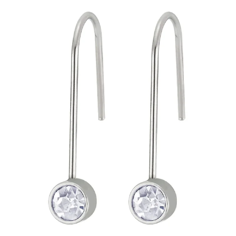 Stud Earrings with Filigree -Stainless Steel Long Hook Stud Earrings with Faceted Cubic Zirconia for Women, 2 pcs